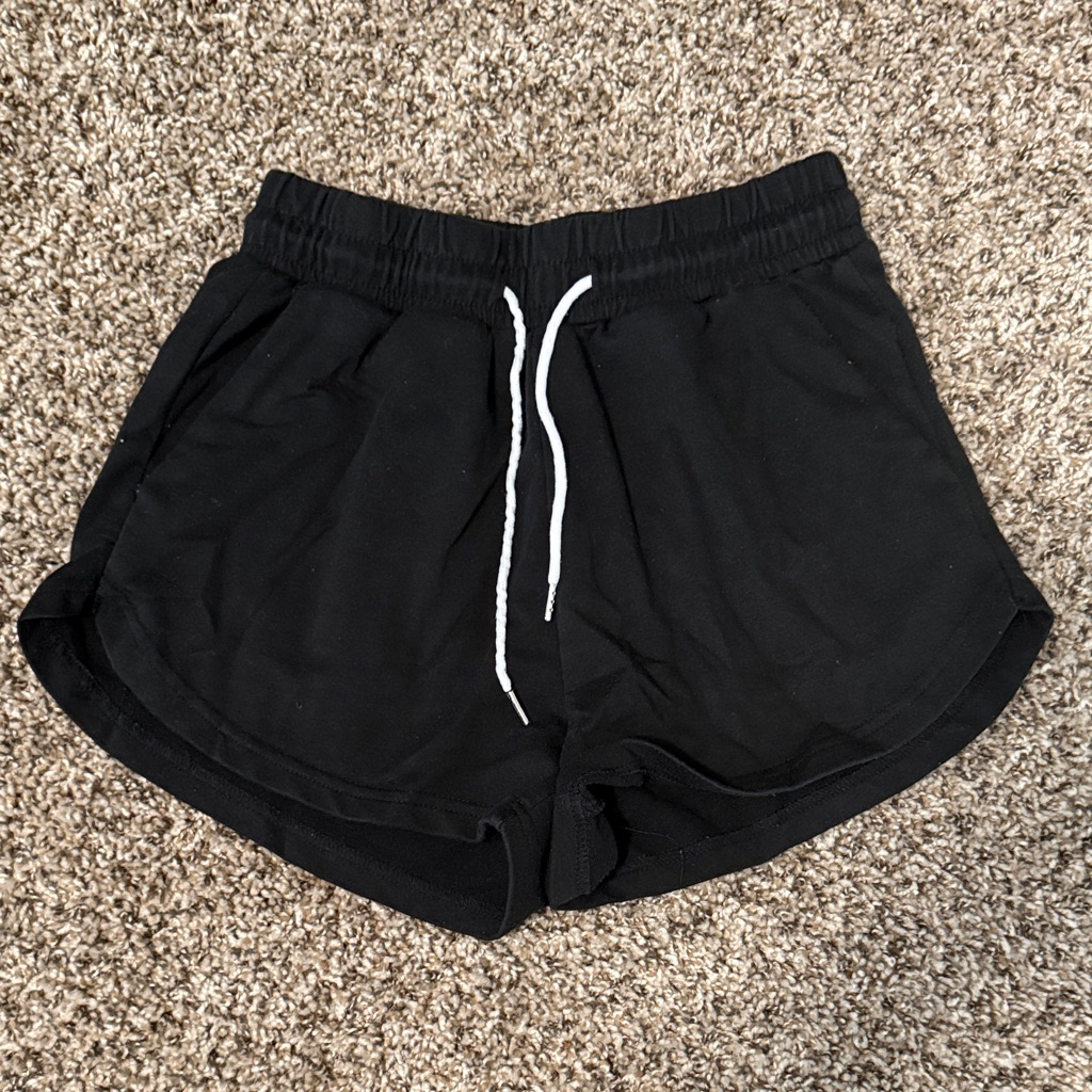 Shein Black Sports Shorts With White Tie